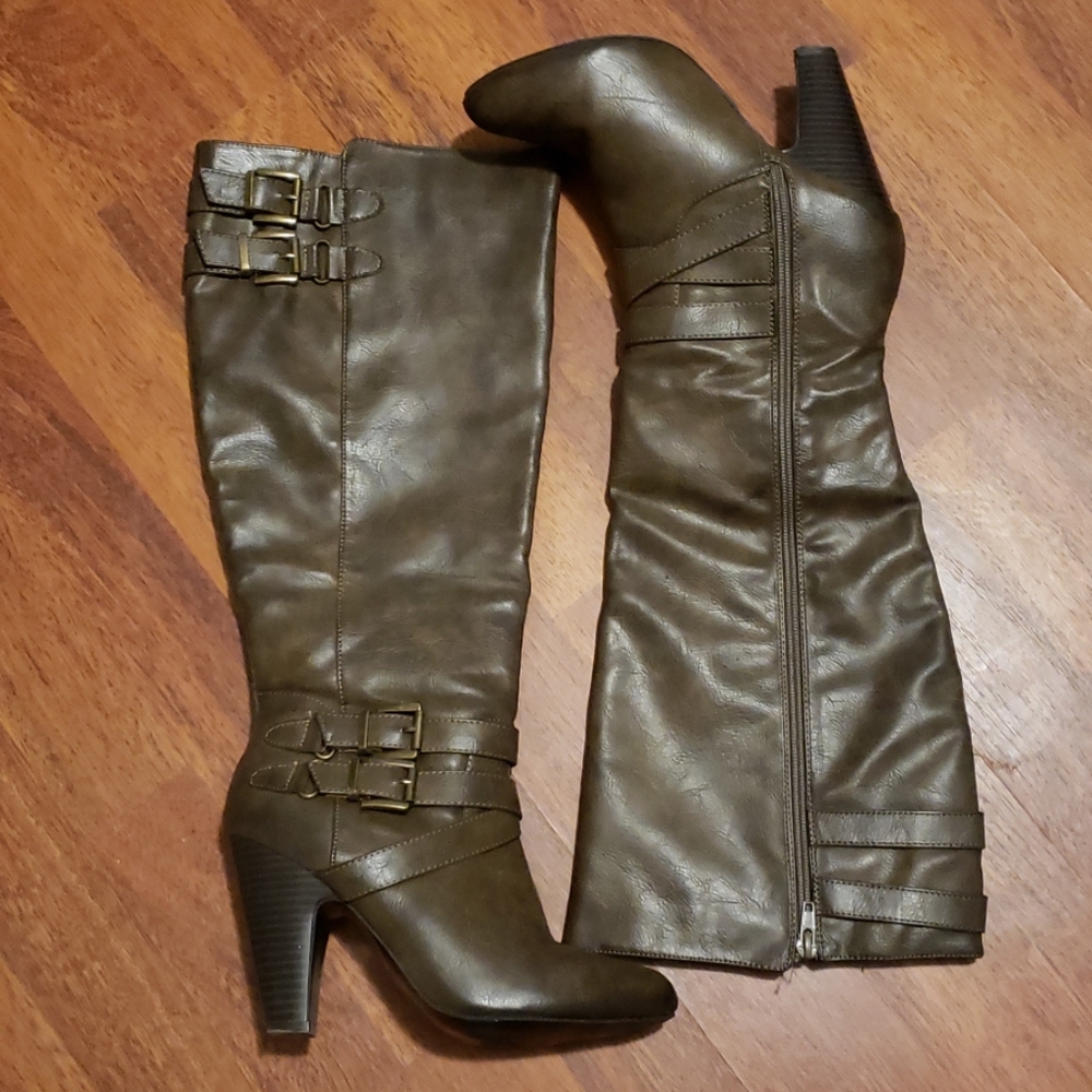 JustFab Faux Leather Emmeline Widecalf heeled boot